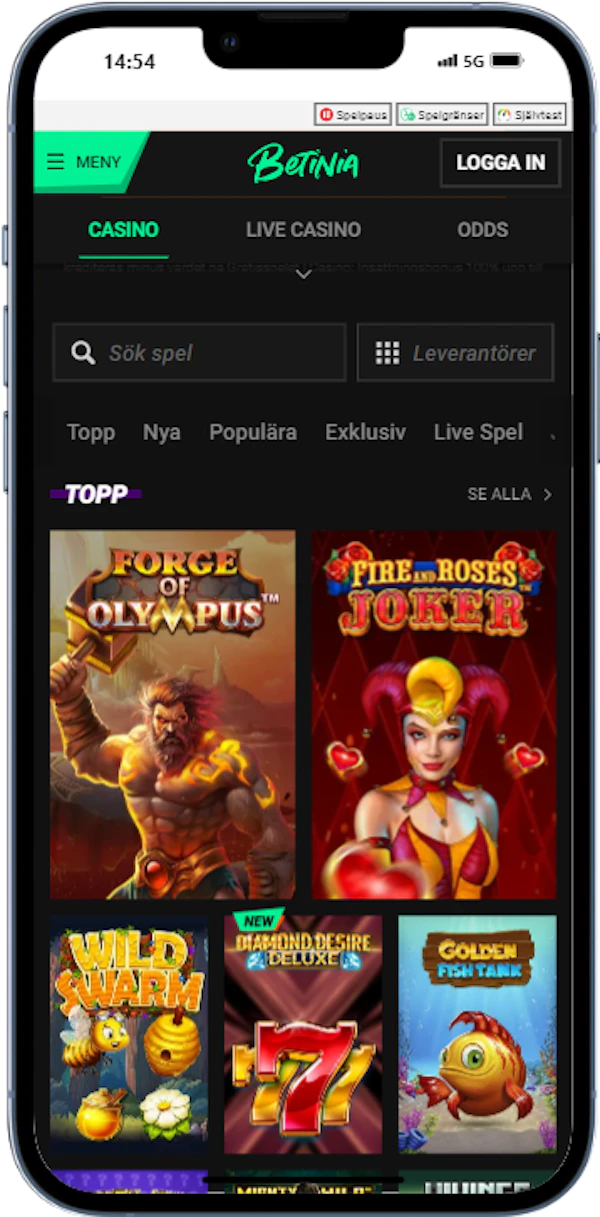 Betinia mobil app på iPhone 13 Pro