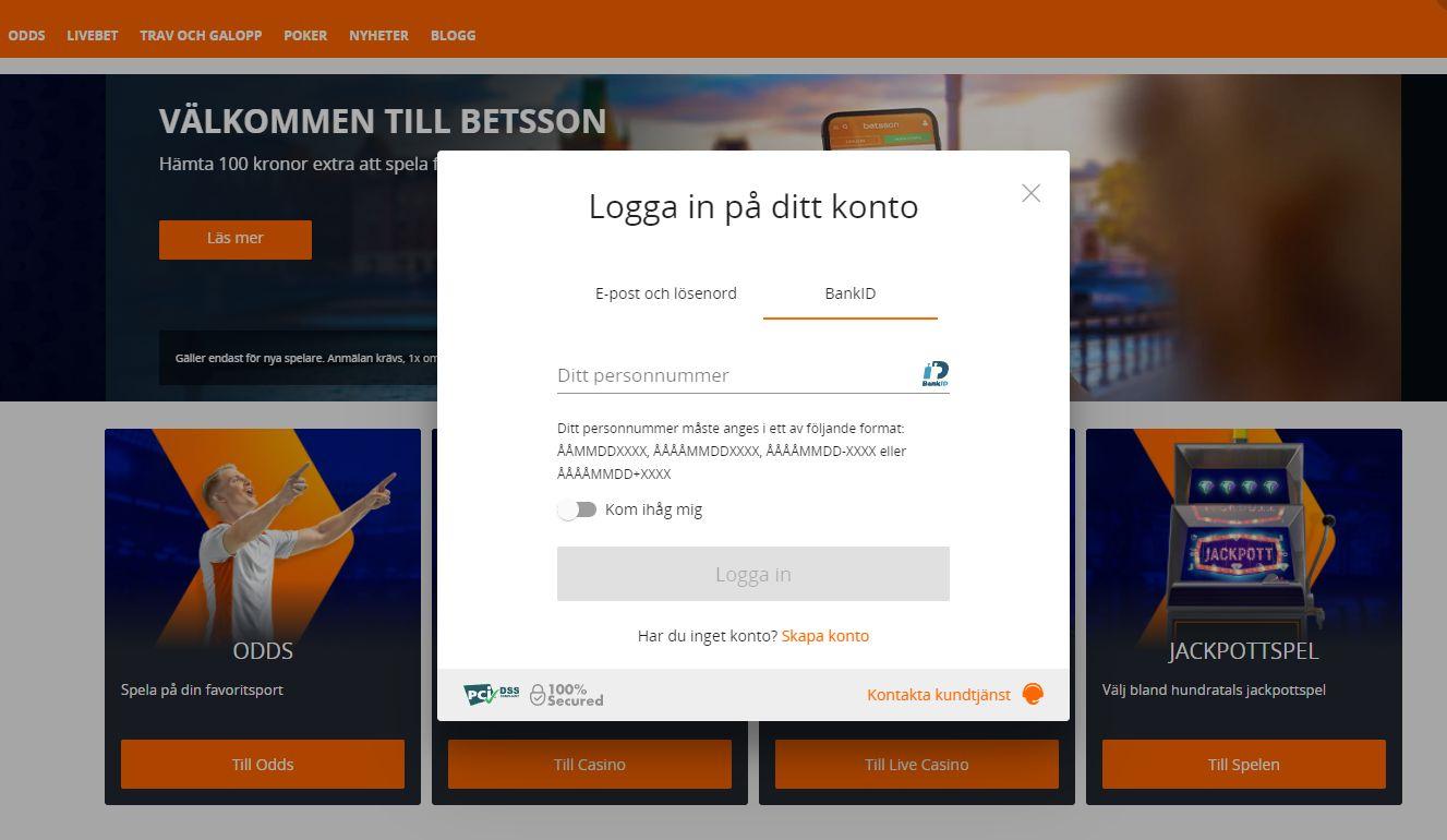 BankID hos spelbolaget Betsson