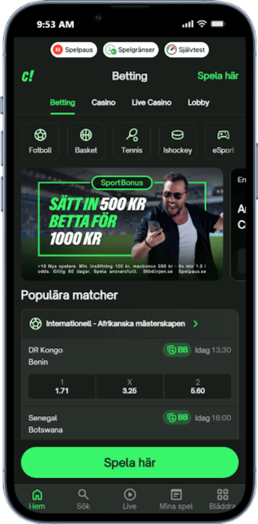 Comeon bettingsida med bonus