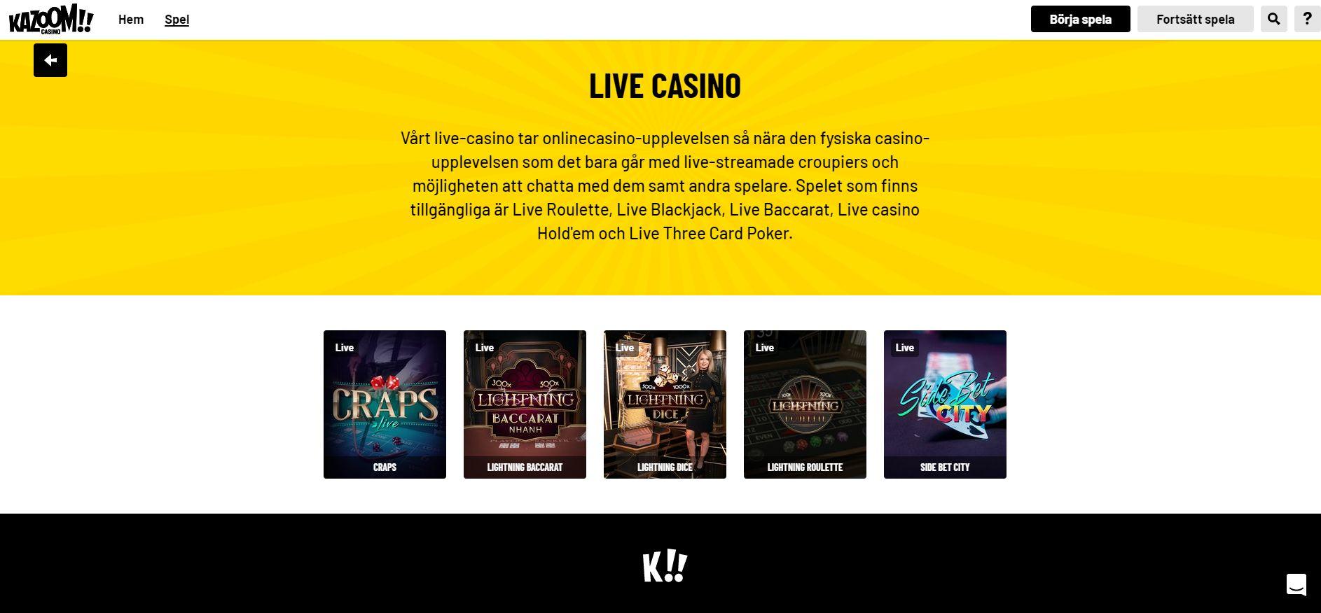 Kazoom Casino live casino