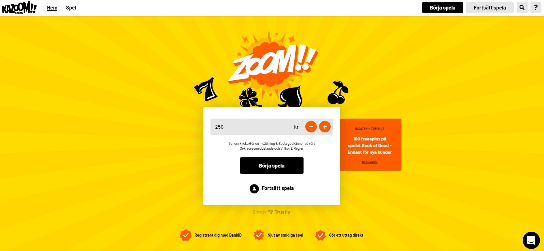 Kazoom Casino startsida