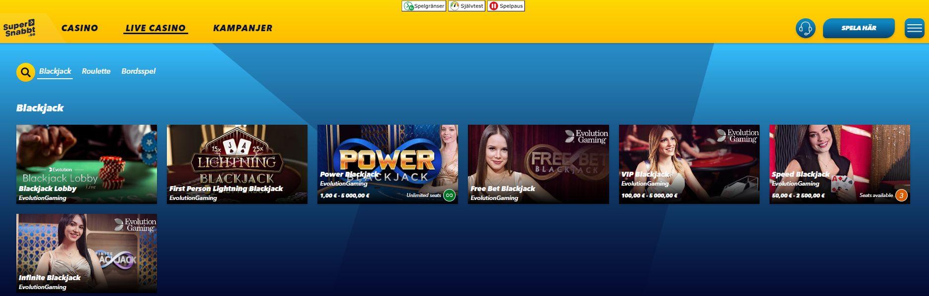 Supersnabbts Blackjack-spel