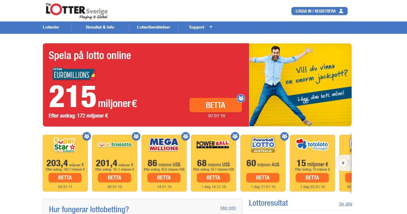 Startsidan på The Lotter