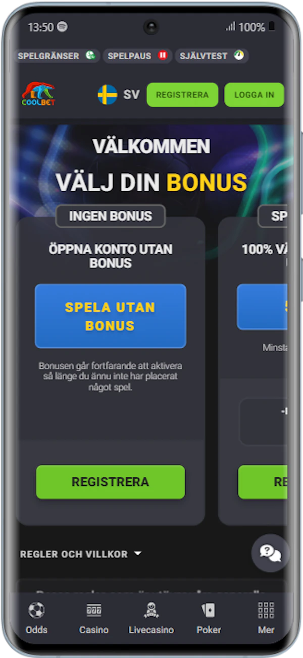 Coolbet app på mobil