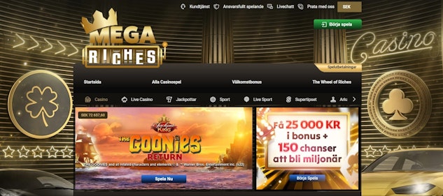 Mega Riches casino frontpage