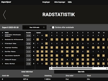 Min kupong pa Supertipset