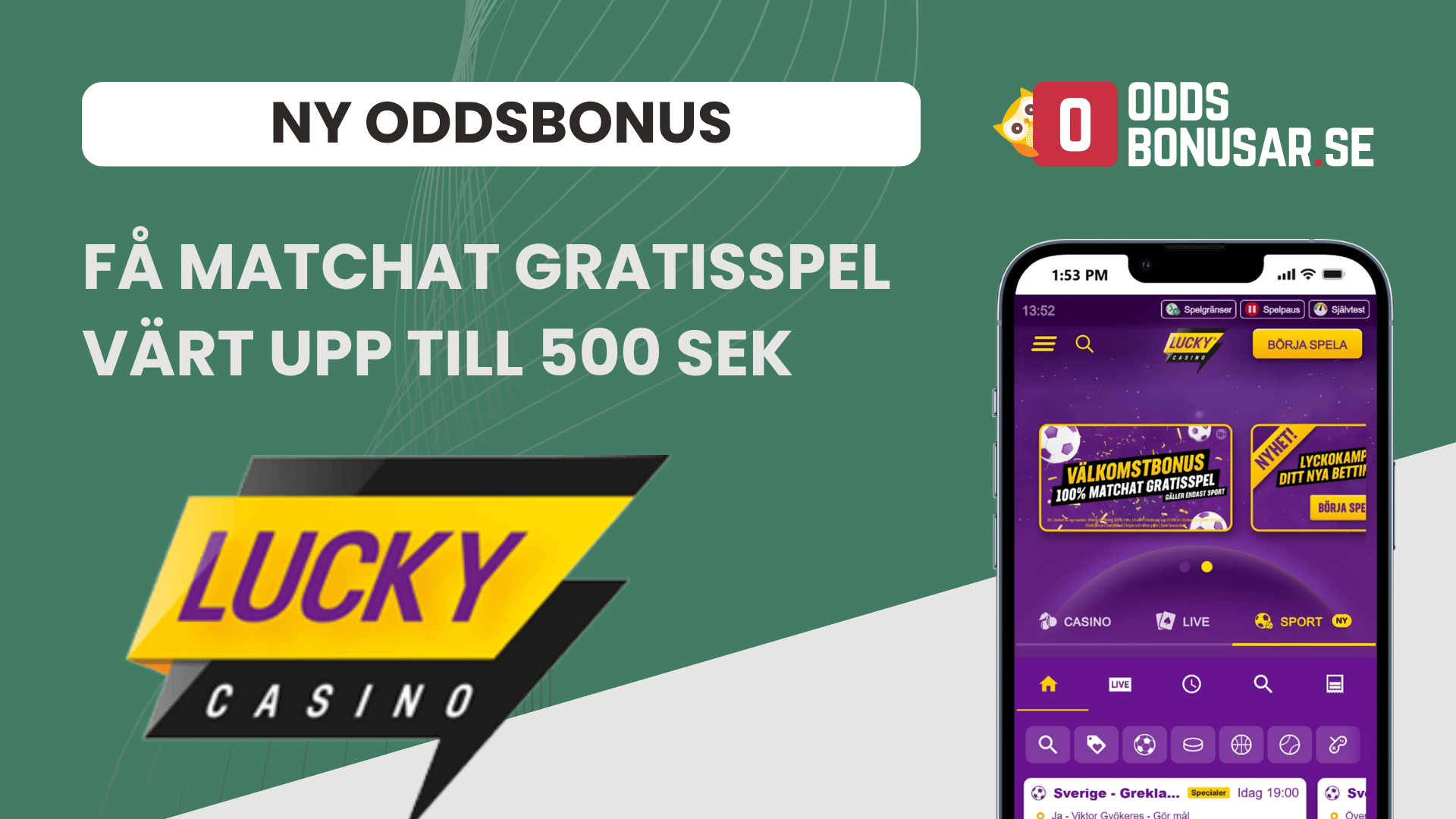 Nyhet matchat gratisspel hos lucky casino ny oddsbonus