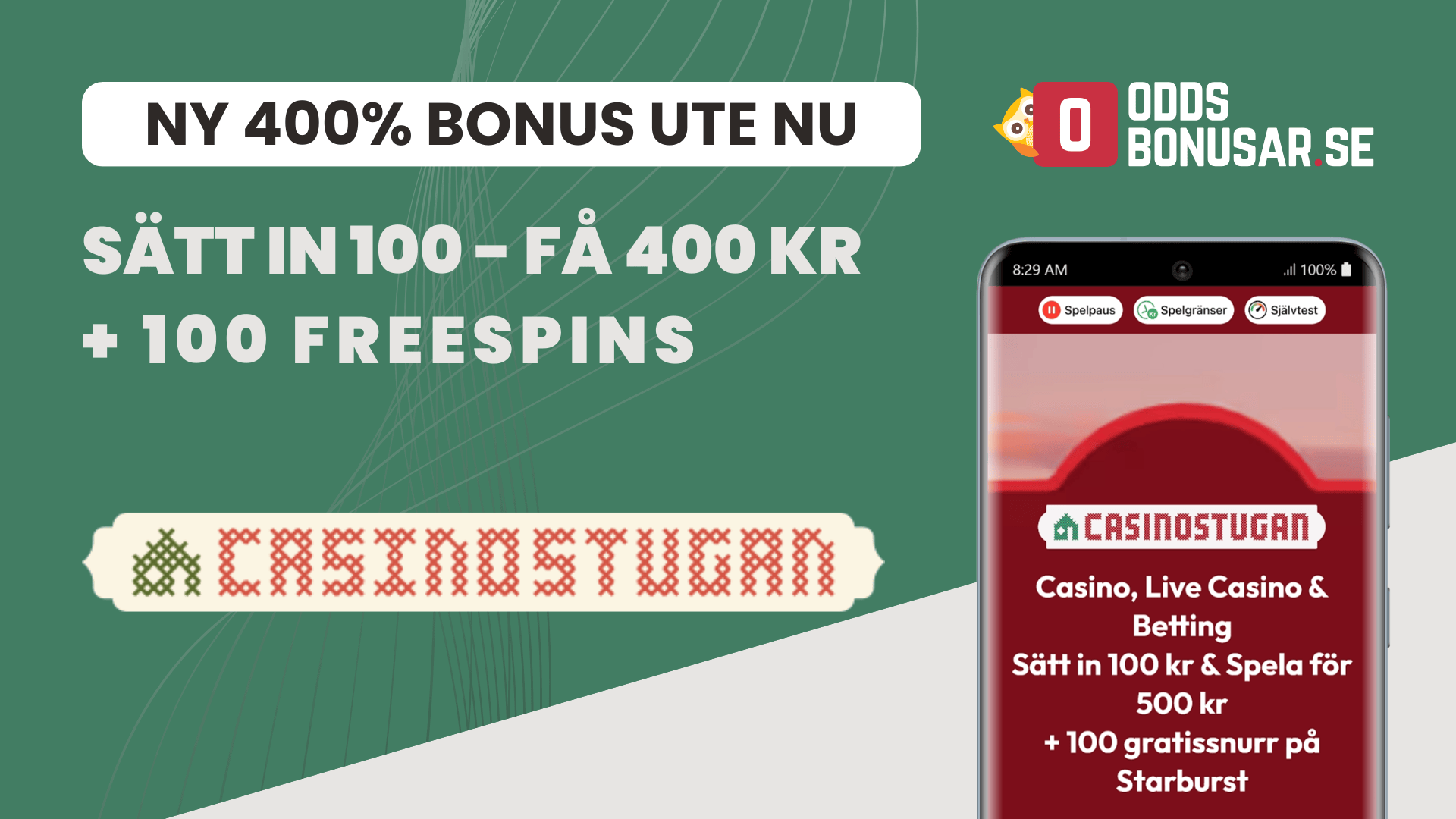 Oddsbonusar nyhet casinostugan 400 bonus