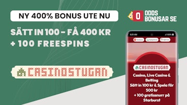 Oddsbonusar nyhet casinostugan 400 bonus