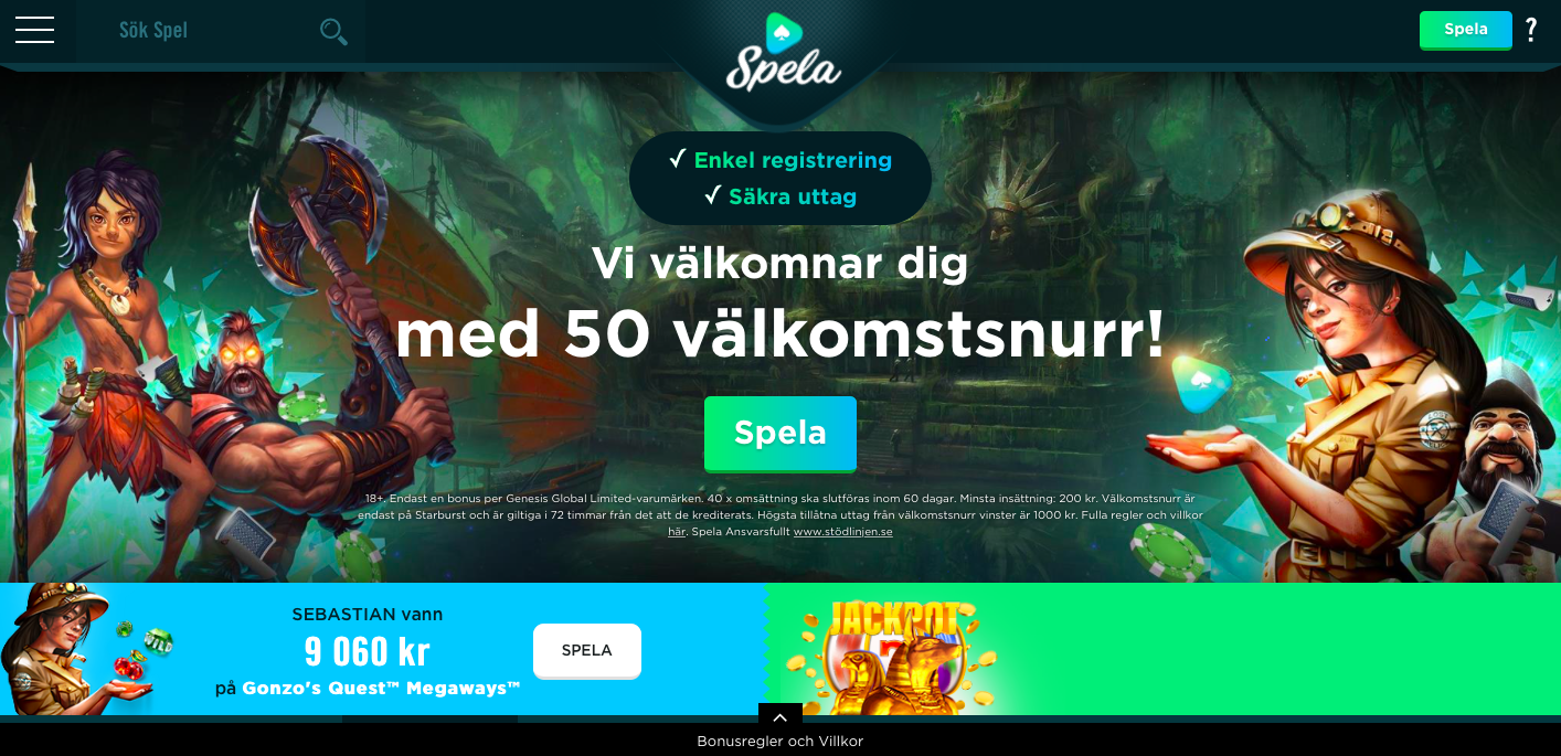 Så ser startsidan på Spela.com ut