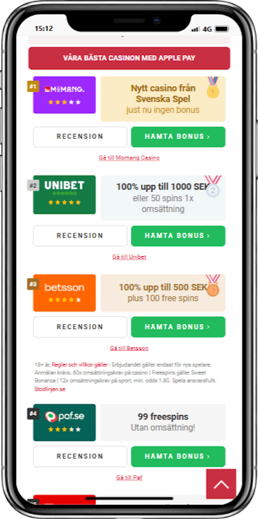Topplista basta casinon med apple pay pa iphone x