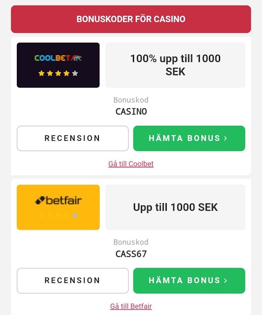 Var topplista med bonuskoder